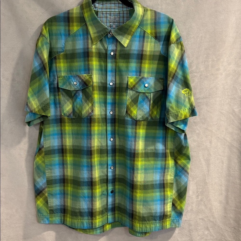 Mountain Hardwear Blue and Green Checkered Shirt